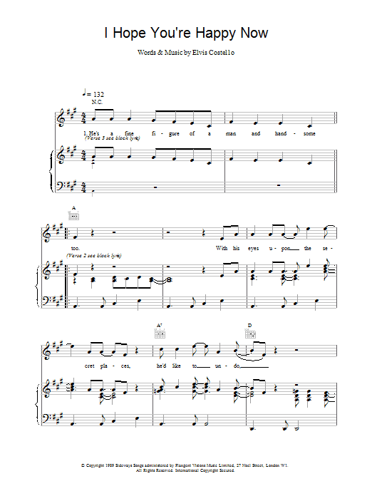 Elvis Costello I Hope You're Happy Now sheet music notes and chords. Download Printable PDF.