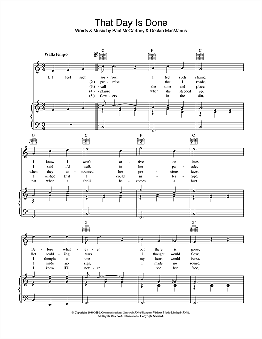 Elvis Costello That Day Is Done sheet music notes and chords. Download Printable PDF.