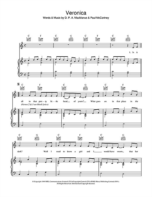 Elvis Costello Veronica sheet music notes and chords. Download Printable PDF.