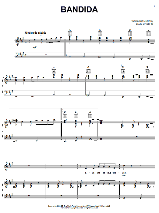 Elvis Crespo Bandida sheet music notes and chords. Download Printable PDF.