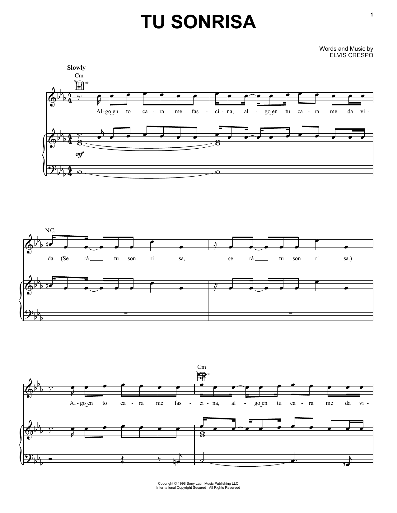 Elvis Crespo Tu Sonrisa sheet music notes and chords. Download Printable PDF.