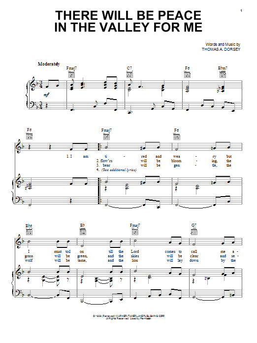 Elvis Presley (There'll Be) Peace In The Valley (For Me) sheet music notes and chords. Download Printable PDF.