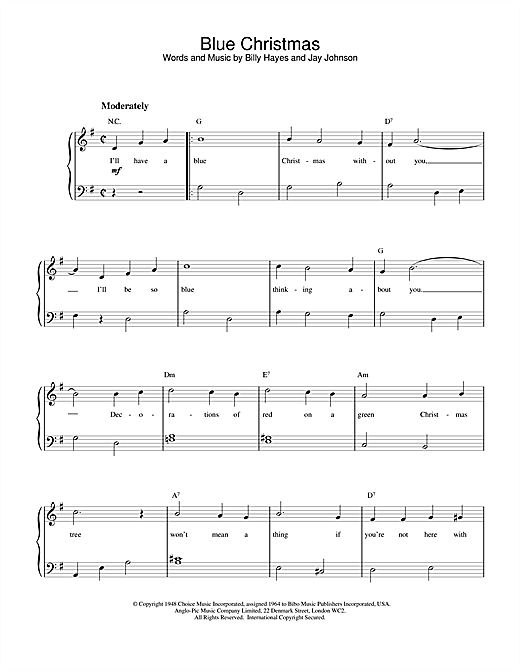 Elvis Presley "Blue Christmas" Sheet Music PDF Notes, Chords | Country Score Piano & Vocal ...