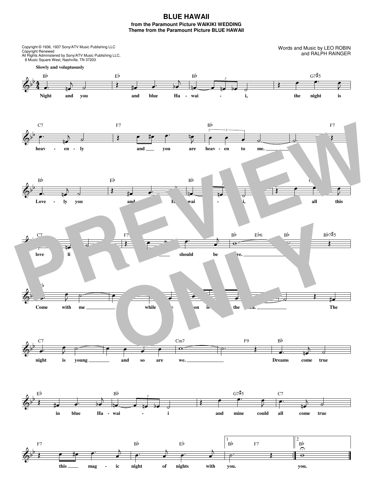 Elvis Presley Blue Hawaii sheet music notes and chords. Download Printable PDF.