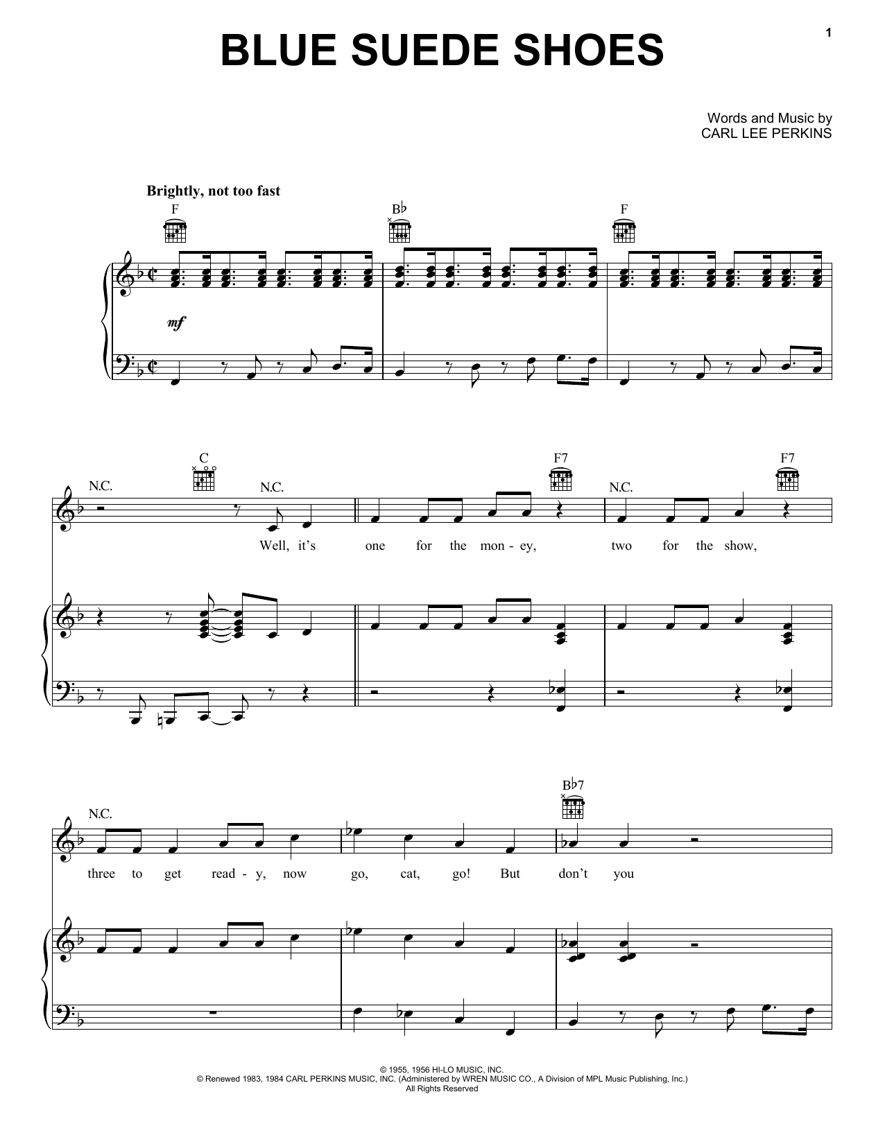 Elvis Presley Blue Suede Shoes sheet music notes and chords. Download Printable PDF.