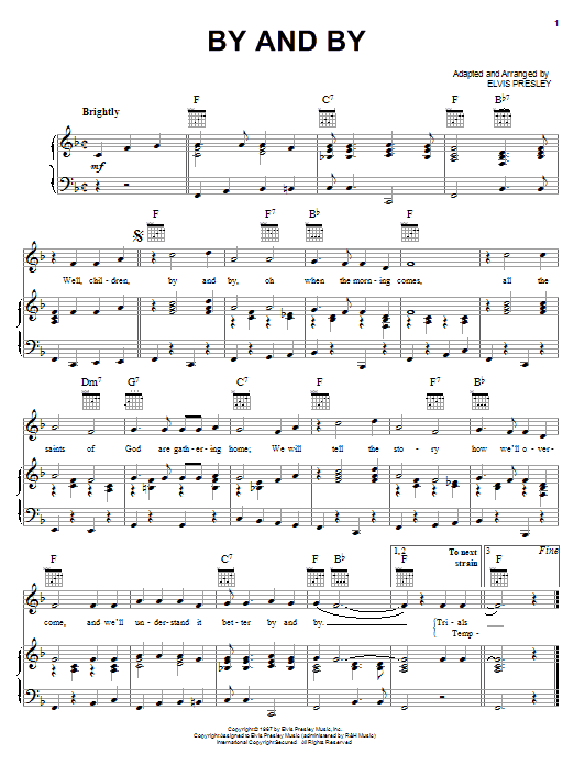 Elvis Presley By And By sheet music notes and chords. Download Printable PDF.