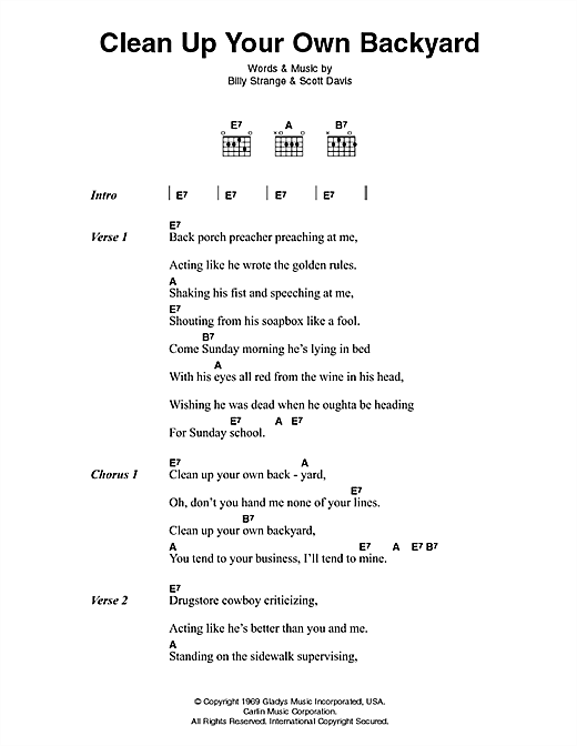 Elvis Presley Clean Up Your Own Backyard sheet music notes and chords. Download Printable PDF.