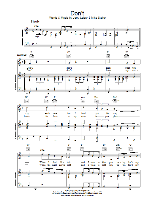 Elvis Presley Don't sheet music for Piano, Vocal & Guitar (Right-Hand Melody) in minutes. Price: 7.8900$ Elvis Presley Don't sheet music notes and chords. Download Printable PDF.
