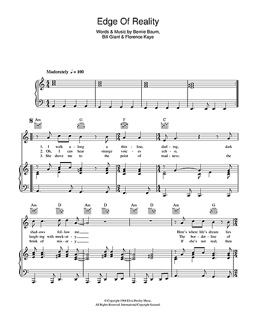 Elvis Presley Edge Of Reality Sheet Music Pdf Notes Chords