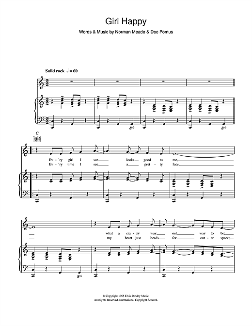 Elvis Presley Girl Happy sheet music notes and chords. Download Printable PDF.