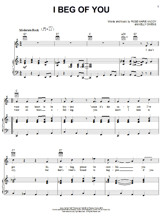 Learn to play Elvis Presley I Beg Of You sheet music for Easy Lead Sheet / Fake Book in minutes. Price: 5.9900$ Elvis Presley I Beg Of You sheet music notes and chords arranged for Easy Lead Sheet / Fake Book