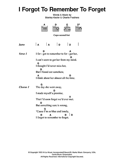 Elvis Presley I Forgot To Remember To Forget Sheet Music Pdf Notes Chords Pop Score Piano Vocal Guitar Right Hand Melody Download Printable Sku 63958 Provided to vnclip by believe sas a melody you never will forget · hurricane smith from me to you ℗ 2010 the store for. elvis presley i forgot to remember to forget sheet music notes chords download printable piano vocal guitar right hand melody pdf score sku
