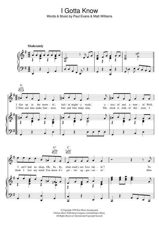 Elvis Presley I Gotta Know sheet music notes and chords. Download Printable PDF.