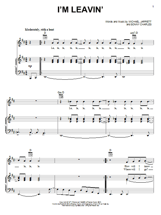 Learn to play Elvis Presley I'm Leavin' sheet music for Piano, Vocal & Guitar (Right-Hand Melody) in minutes. Elvis Presley I'm Leavin' sheet music notes and chords. Download Printable PDF.