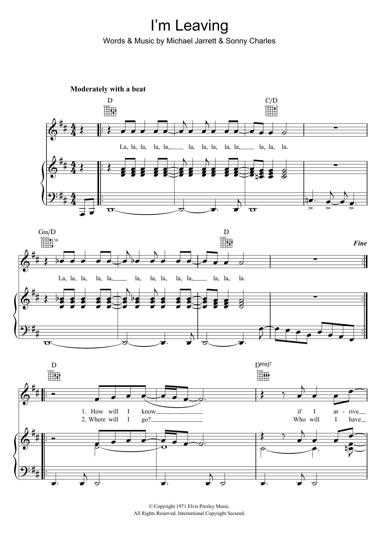 Elvis Presley I'm Leavin' sheet music notes and chords. Download Printable PDF.