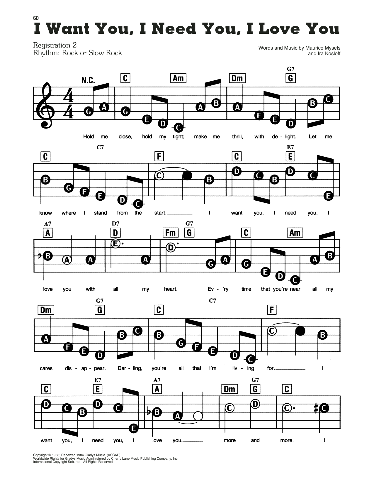 Elvis Presley I Want You, I Need You, I Love You sheet music notes and chords. Download Printable PDF.