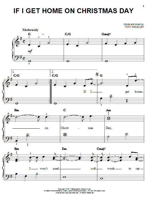 Learn to play Elvis Presley If I Get Home On Christmas Day sheet music for Easy Piano in minutes. Elvis Presley If I Get Home On Christmas Day sheet music notes and chords