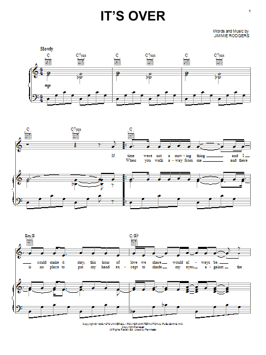 Elvis Presley It's Over sheet music notes and chords. Download Printable PDF.