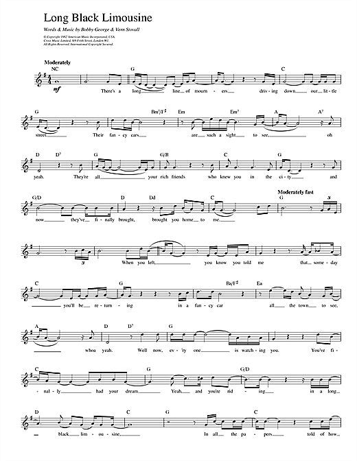 Elvis Presley Long Black Limousine sheet music notes and chords. Download Printable PDF.