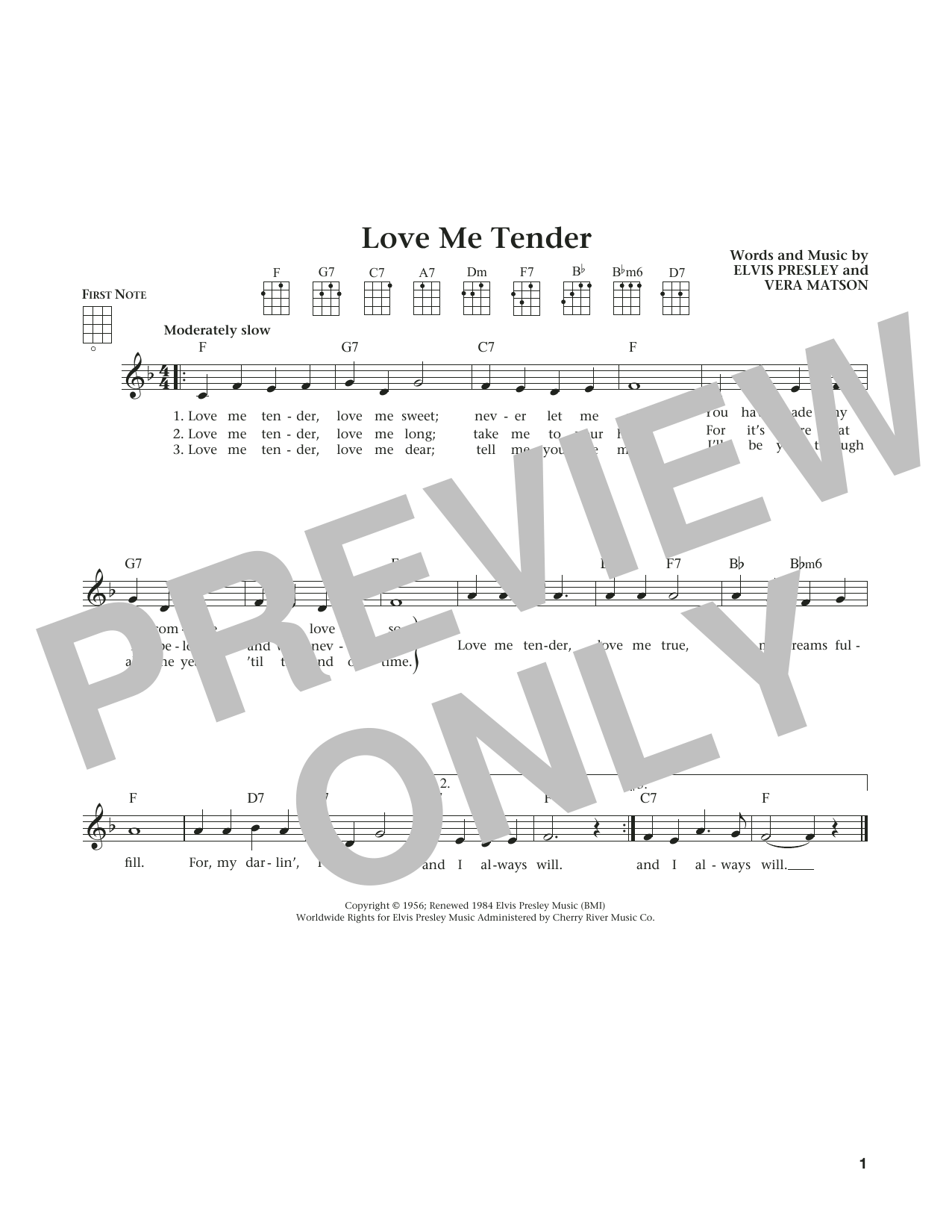 Elvis Presley Love Me Tender [ukulele tab]
