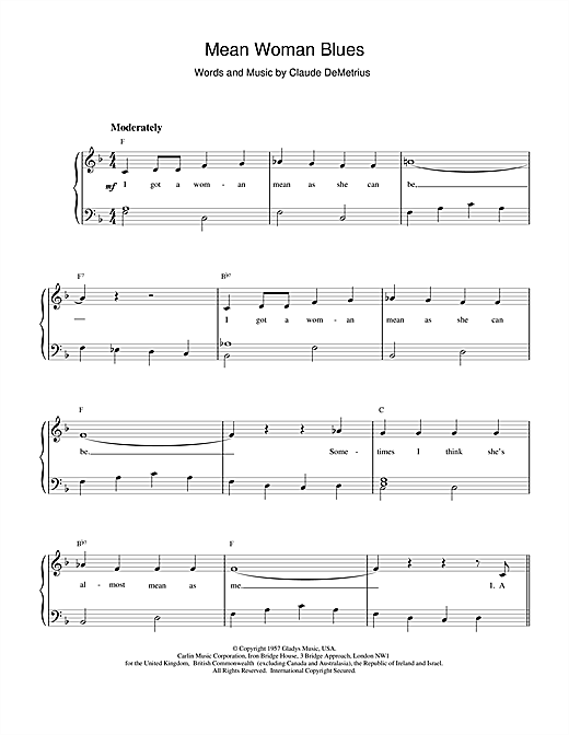Preview Elvis Presley Mean Woman Blues Pop sheet music, notes and chords for Piano Solo, SKU: 15811 sheet music, piano notes, chords, guitar tabs, score, transpose, transcribe, how to play, guide, download, learn, tutorial, progression, song, artist, awards, billboard, mtv, vh1, tour, single, album, release