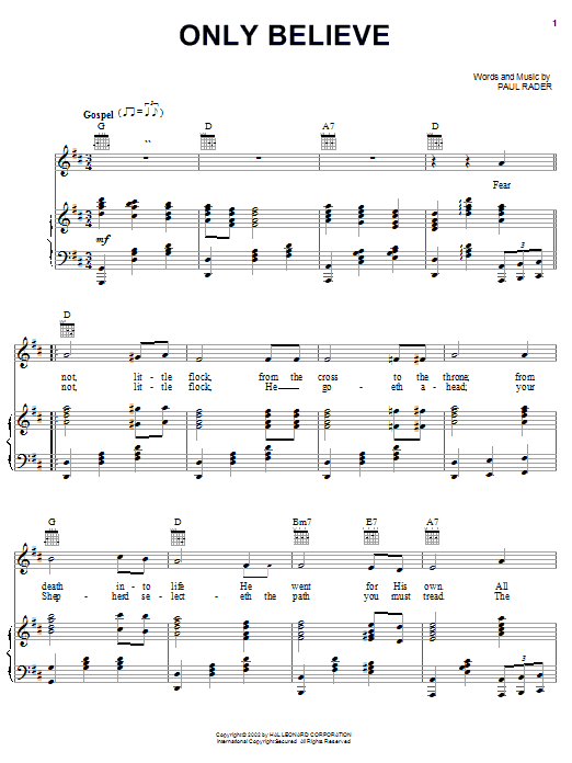 Learn to play Elvis Presley Only Believe sheet music for Piano, Vocal & Guitar (Right-Hand Melody) in minutes. Elvis Presley Only Believe sheet music notes and chords