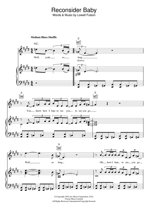 Elvis Presley Reconsider Baby sheet music notes and chords. Download Printable PDF.