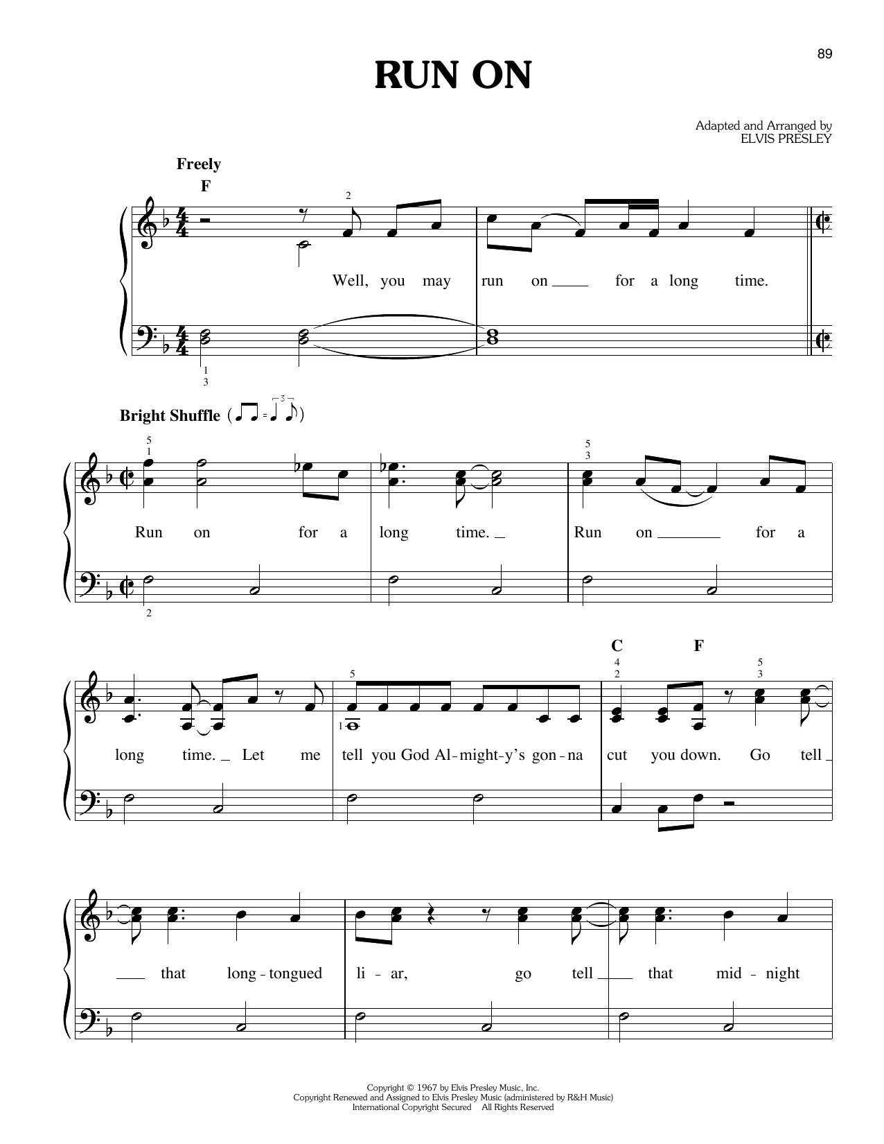 Elvis Presley Run On sheet music notes and chords. Download Printable PDF.