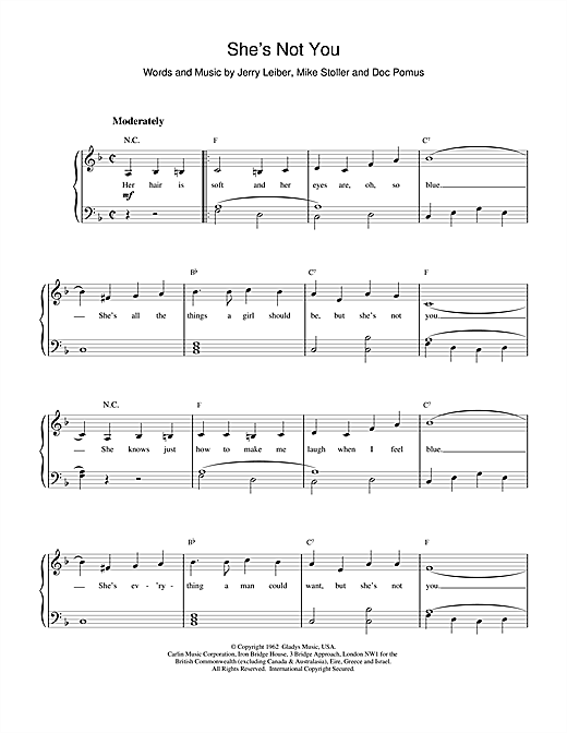 Elvis Presley She's Not You sheet music notes and chords. Download Printable PDF.