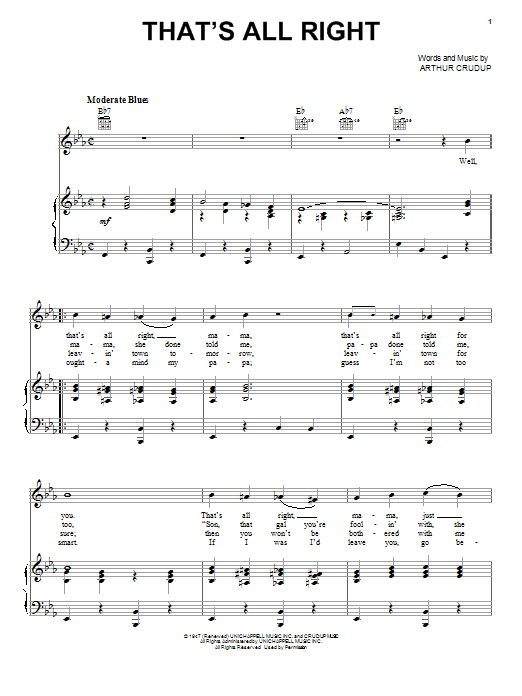 Elvis Presley That S All Right Sheet Music Pdf Notes Chords Rock Score Guitar Chords Lyrics Download Printable Sku 460