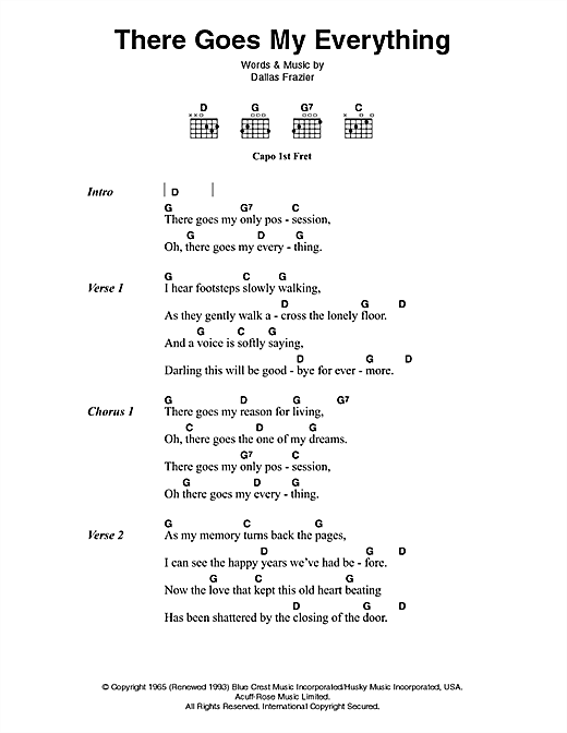 Elvis Presley There Goes My Everything Sheet Music Pdf Notes Chords Country Score Guitar Chords Lyrics Download Printable Sku 46084