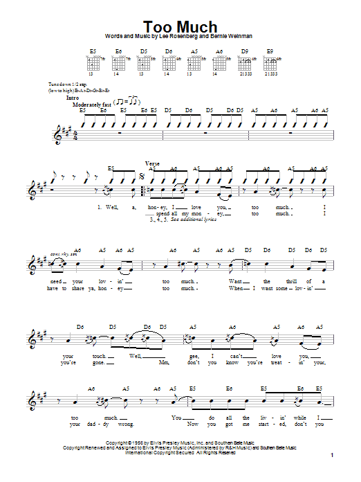 Elvis Presley Too Much sheet music notes and chords. Download Printable PDF.