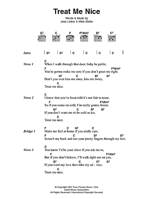 Elvis Presley Treat Me Nice sheet music notes and chords. Download Printable PDF.