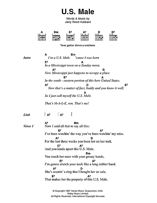 Elvis Presley U.S. Male sheet music notes and chords. Download Printable PDF.