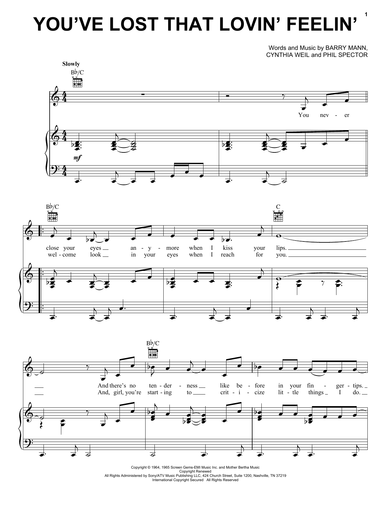 Elvis Presley You've Lost That Lovin' Feelin' sheet music notes and chords. Download Printable PDF.