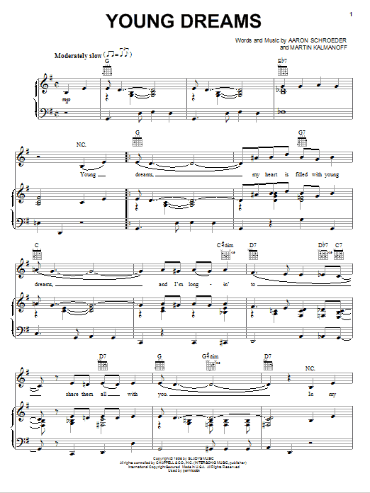 Elvis Presley Young Dreams sheet music notes and chords. Download Printable PDF.