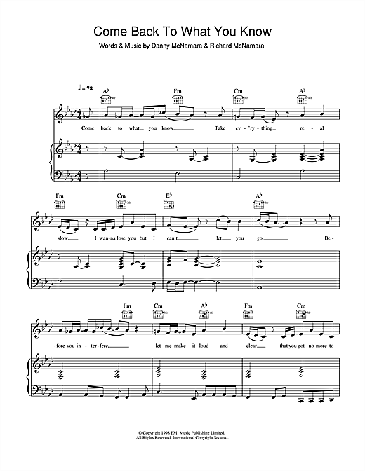 Learn to play Embrace Come Back To What You Know sheet music for Piano, Vocal & Guitar in minutes. Embrace Come Back To What You Know sheet music notes and chords. Download Printable PDF.