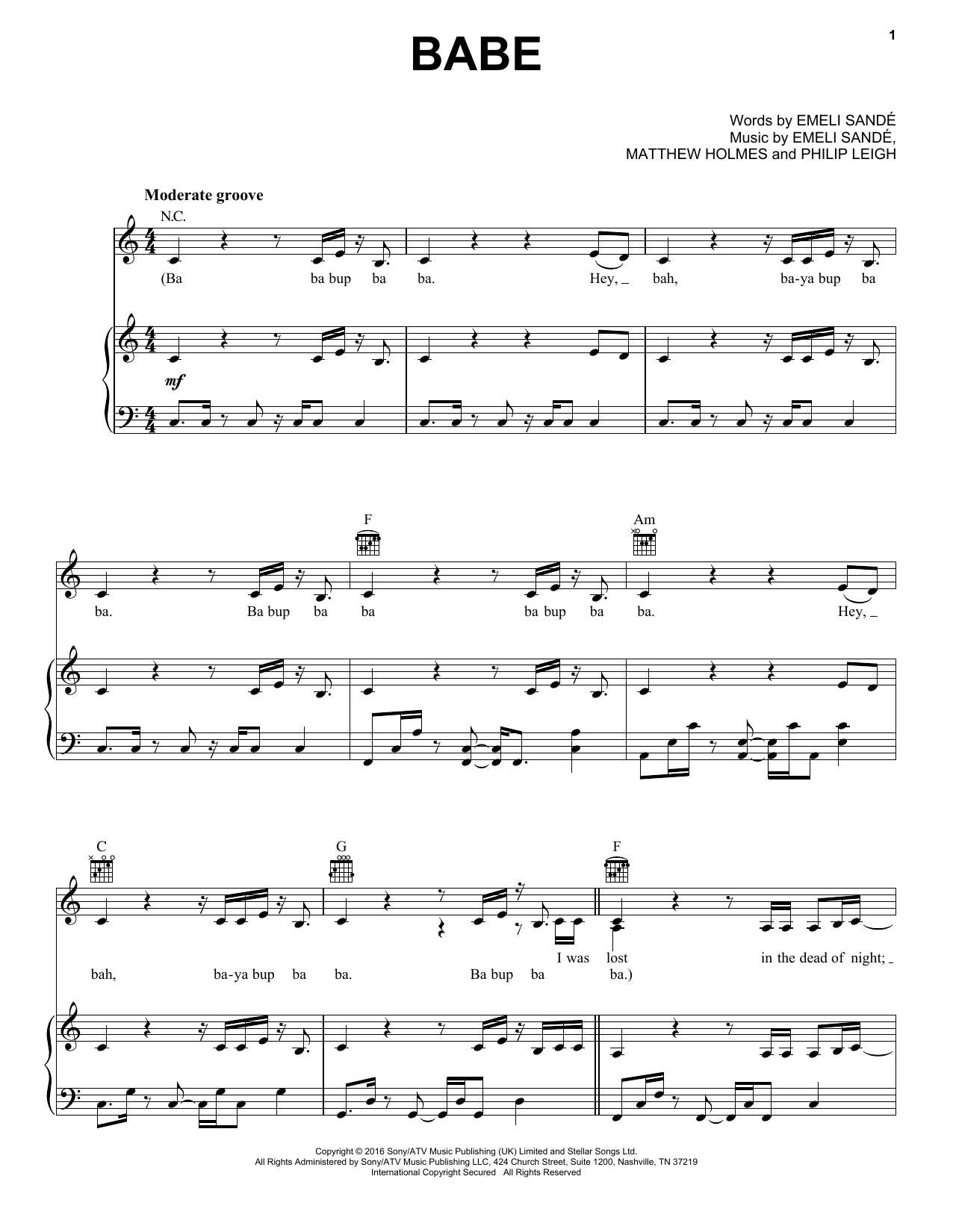 Emeli Sande Babe sheet music notes and chords. Download Printable PDF.