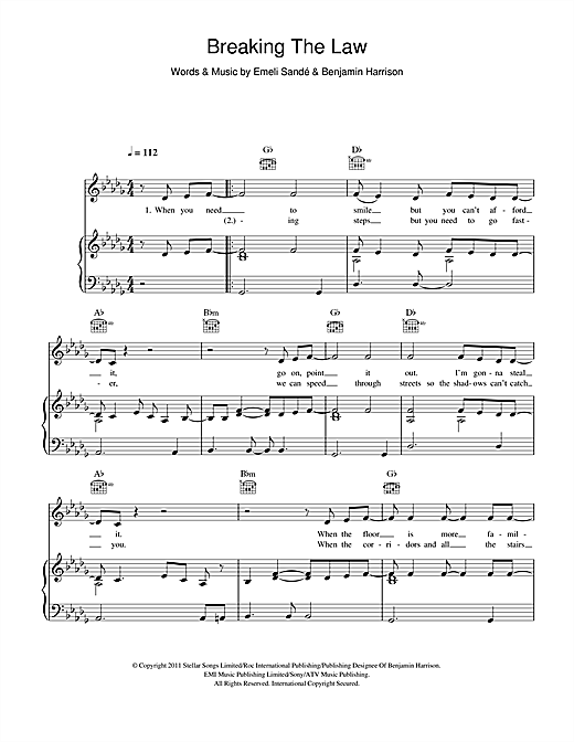 Learn to play Emeli Sandé Breaking The Law sheet music for Easy Piano in minutes. Price: 6.9900$ Emeli Sandé Breaking The Law sheet music notes and chords arranged for Easy Piano