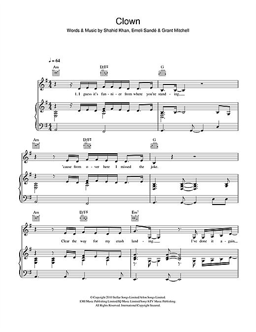 Emeli Sandé Clown sheet music notes and chords. Download Printable PDF.