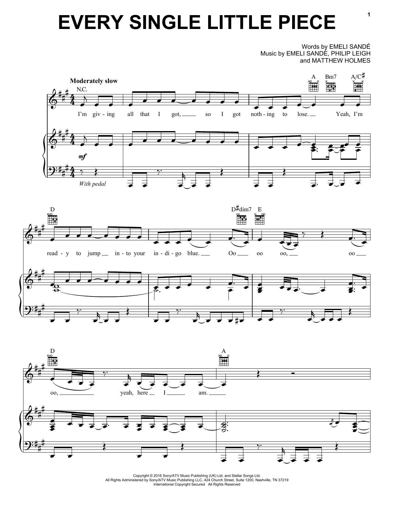 Emeli Sande Every Single Little Piece sheet music notes and chords arranged for Piano, Vocal & Guitar Chords (Right-Hand Melody)