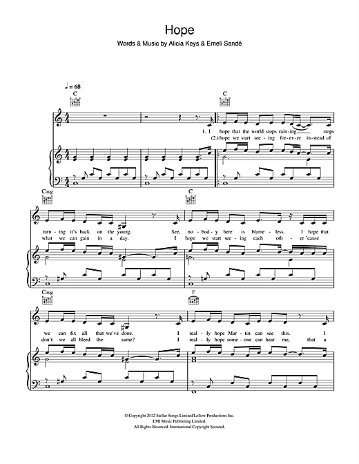 Learn to play Emeli Sandé Hope sheet music for Easy Piano in minutes. Price: 6.9900$ Emeli Sandé Hope sheet music notes and chords arranged for Easy Piano