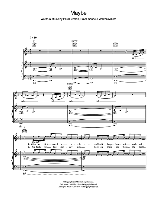 Learn to play Emeli Sandé Maybe sheet music for Easy Piano in minutes. Price: 6.9900$ Emeli Sandé Maybe sheet music notes and chords arranged for Easy Piano