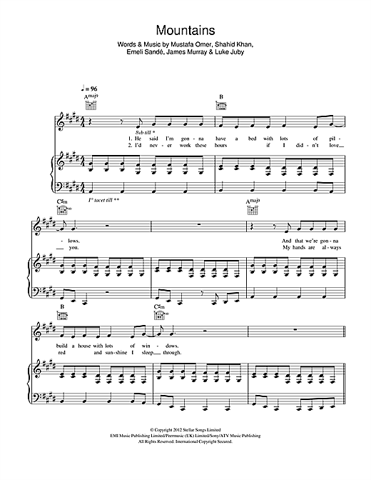 Learn to play Emeli Sandé Mountains sheet music for Easy Piano in minutes. Price: 6.9900$ Emeli Sandé Mountains sheet music notes and chords arranged for Easy Piano