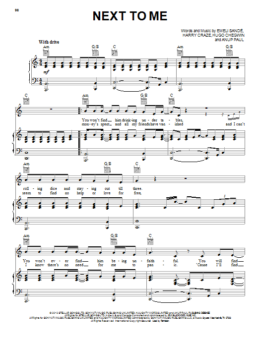 Emeli Sandé Next To Me sheet music notes and chords. Download Printable PDF.