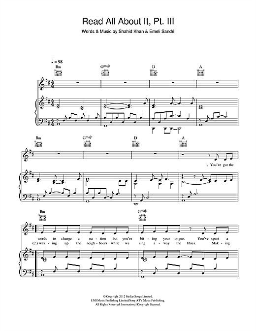 Learn to play Emeli Sandé Read All About It, Part III sheet music for Keyboard (Abridged) in minutes. Emeli Sandé Read All About It, Part III sheet music notes and chords. Download Printable PDF.