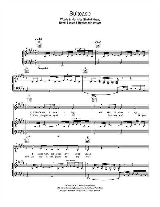 Learn to play Emeli Sandé Suitcase sheet music for Easy Piano in minutes. Price: 6.9900$ Emeli Sandé Suitcase sheet music notes and chords arranged for Easy Piano