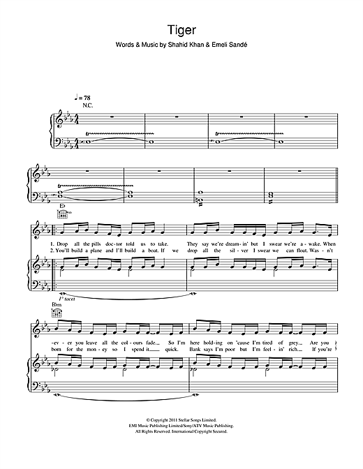 Learn to play Emeli Sandé Tiger sheet music for Easy Piano in minutes. Price: 6.9900$ Emeli Sandé Tiger sheet music notes and chords arranged for Easy Piano