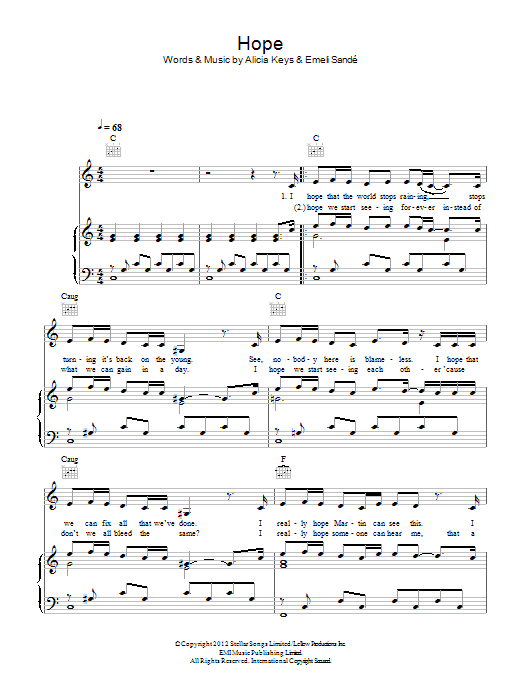 Emeli Sandé Hope sheet music notes and chords. Download Printable PDF.