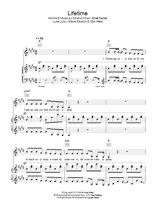 Emeli Sandé Lifetime sheet music notes and chords. Download Printable PDF.